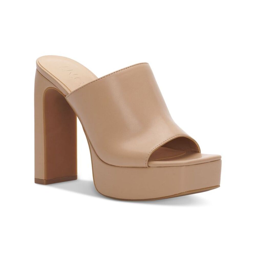 INC Womens Dark Almond Beige 1 Wedge Rali Block Heel Slip On Heeled Sandal 9.5 M